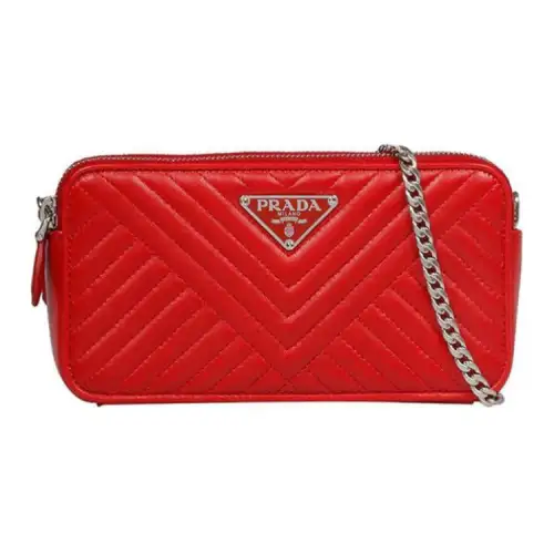 PRADA Cow Leather Handbag, Shoulder Bag Women's Red