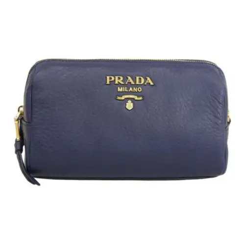 PRADA Leather Makeup Clutch Small Women's Marine Blue