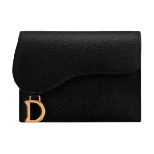 DIOR Saddle Grain Cow Leather Wallet, Card Holder Unisex Black