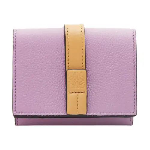 LOEWE Soft Grain Calfskin Card Holder, Wallet Women's Purple/Brown