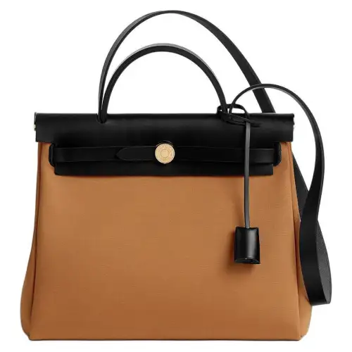 HERMES Herbag Zip Officier Canvas With Hunter Cow Leather Shoulder Bag, Crossbody Bag, Handbag 31 Unisex