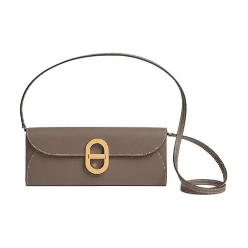 HERMES Epsom Leather Pig Nose Wallet Bag Women's Elephant Gray