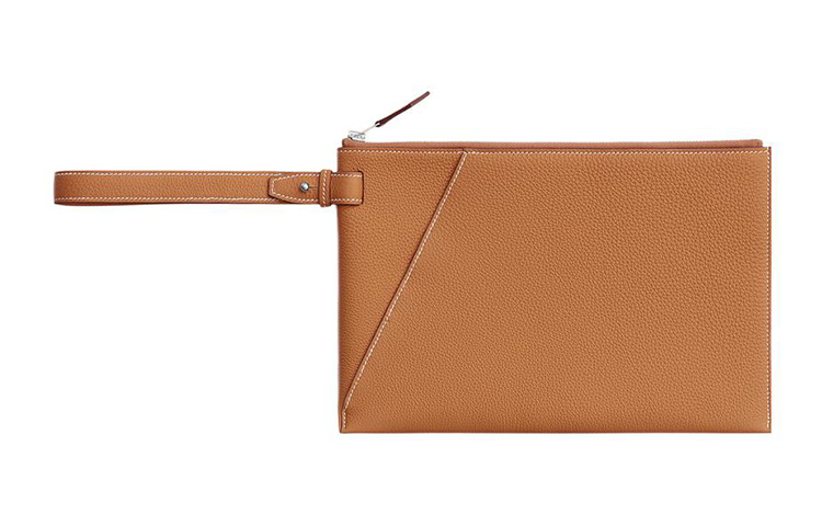 HERMES Cabavertige Togo Calfskin Clutch Men's 21 Naturel Sable Light Tea Brown
