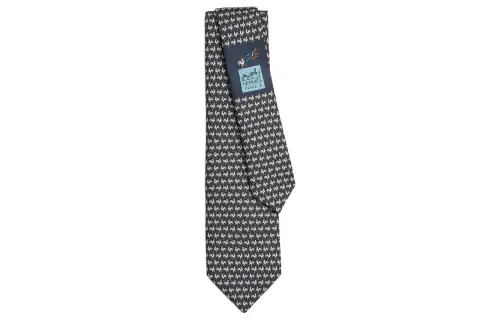 HERMES Patterned Print Chant Du Coq Ties Men's Dark Green