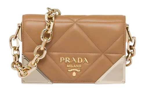 PRADA Leather Crossbody Bag, Shoulder Bag Women's Caramel Brown