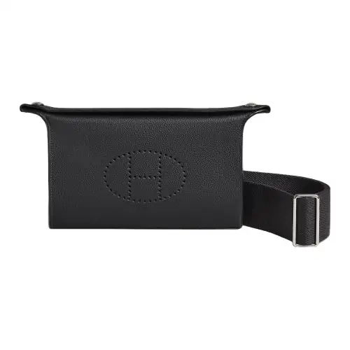HERMES Videpoches Silver Tone Buckle Togo Calfskin Videpoches Bag, Fanny Pack, Crossbody Bag, Shoulder Bag Men's Black