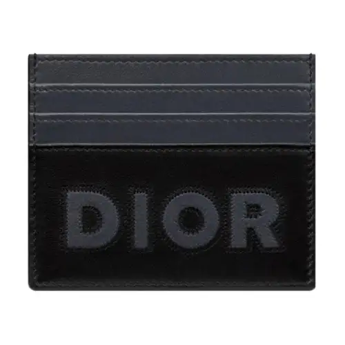 DIOR Smooth Cow Leather Card Holder Men's Dark Gray