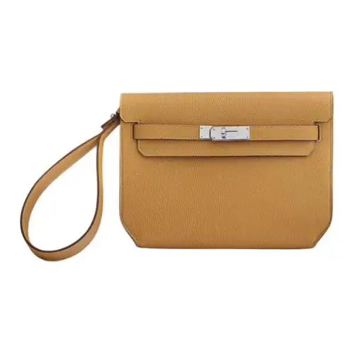 HERMES Kelly Depeches Togo Calfskin Clutch Men's 4B Biscuit Cookie