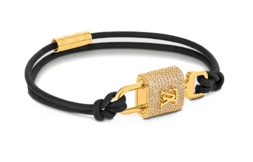 LOUIS VUITTON Leather, Crystal, Metal Bracelets Women's Black