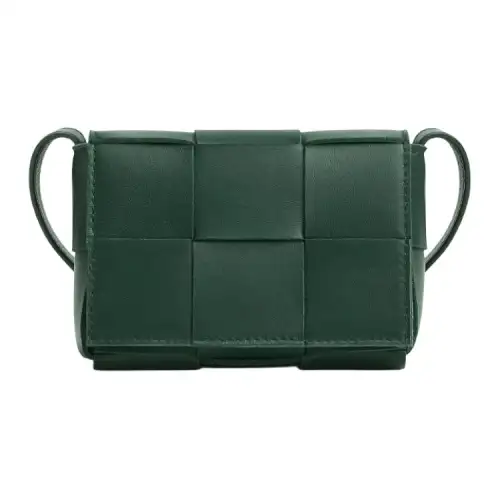 Bottega Veneta CASSETTE Sheepskin Tofu Bag Plaid, Crossbody Bag, Shoulder Bag Mini Women's Dark Green