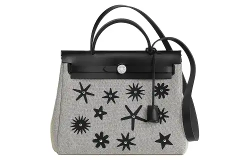 HERMES Herbag Zip H Plume Canvas Shoulder Bag, Crossbody Bag, Handbag 31 Unisex Black & Gray