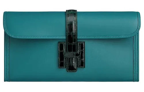 HERMES Jige Swift Leather Clutch Women's Green