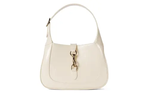 GUCCI Jackie 1961 Patent Leather Handbag, Shoulder Bag Small Women's Ivory White