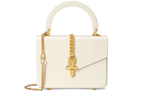 GUCCI Sylvie 1969 Gold tone Lock Acrylic Box Bag, Chain Bag, Shoulder Bag, Crossbody Bag, Handbag Mini Women's White