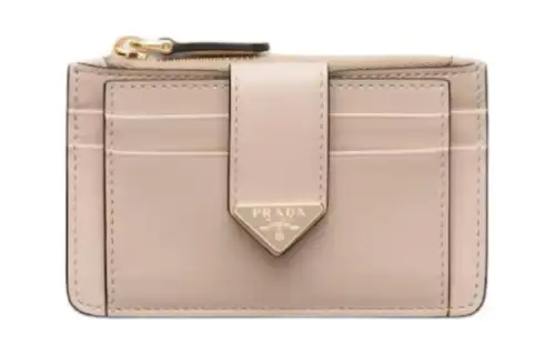 PRADA Leather Card Holder Women's Light Pink