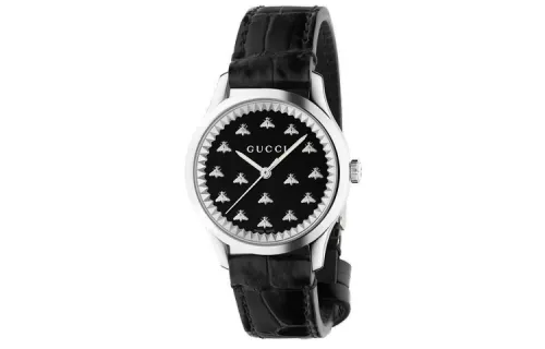 GUCCI G Timeless Collection Wrist Watches Quartz Movement Leather Strap 32mm Black Dial Women's Watch