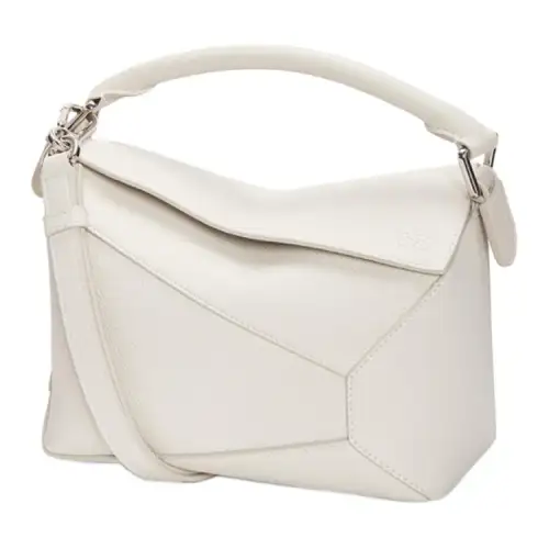 LOEWE Puzzle Soft Grain Calfskin Shoulder Bag, Crossbody Bag, Handbag Small Women's White