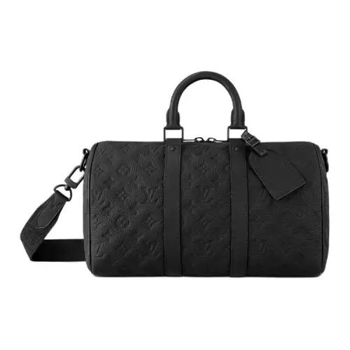 LOUIS VUITTON Keepall Cow Leather One Shoulder Handbag Men's Black