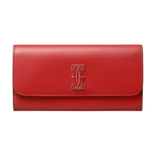 CARTIER Calfskin Wallet Women's Red