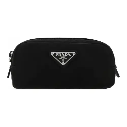 PRADA Zip Closure Polyester Makeup Bag Unisex Black