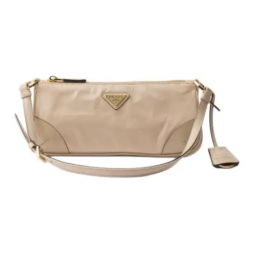 PRADA Re Edition Leather Handbag, Shoulder Bag Small Women's Travertine