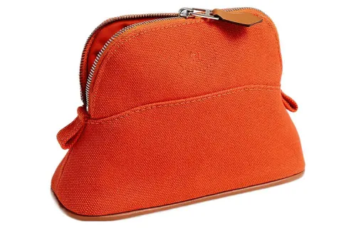 HERMES Bolide Cotton Canvas Bowling Bags Makeup Bag Storage Bag Mini Women's Flame Orange