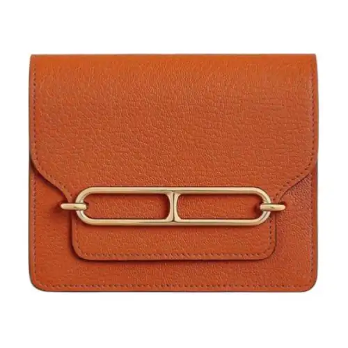 HERMES Roulis Sheepskin Pig Nose Clutch Fanny Pack Wallet Women's Orange