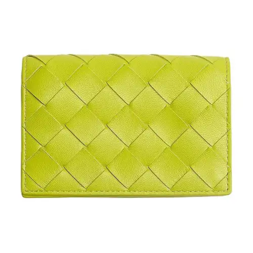 Bottega Veneta Lamb And Cow Leather Combination Card Holder, Wallet Women's Green