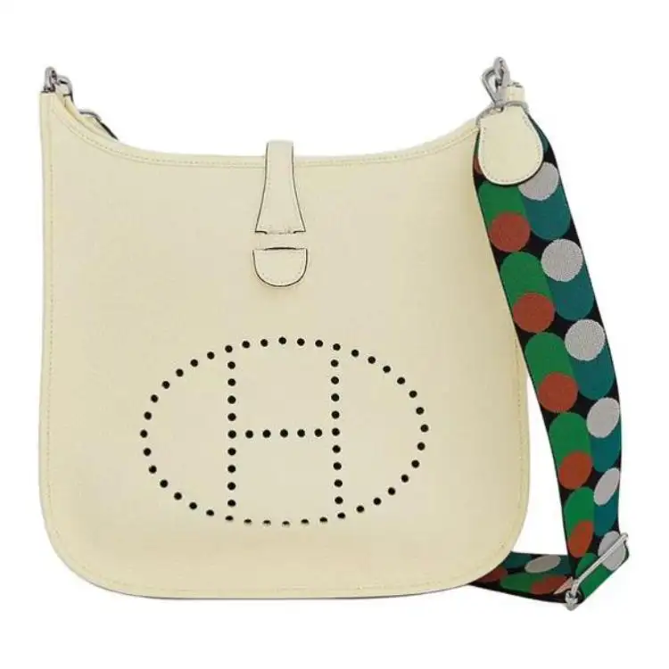 HERMES Evelyne Clemence Bullock Leather Crossbody Bag, Shoulder Bag 29 Women's White/Multicolor