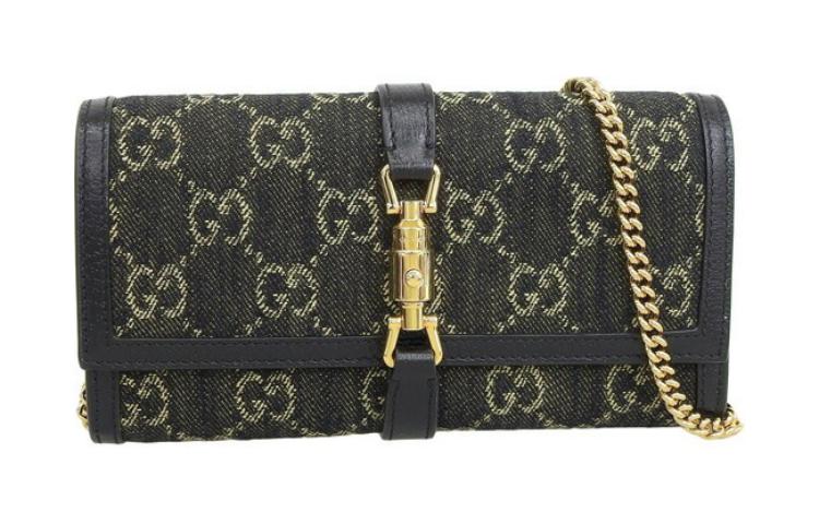 GUCCI Gucci, golden denim black wallet for men and women, card holder, groove, for beloved