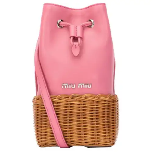 MIU MIU Pleated Cow Leather Bucket Bag, Shoulder Bag Women's Pink