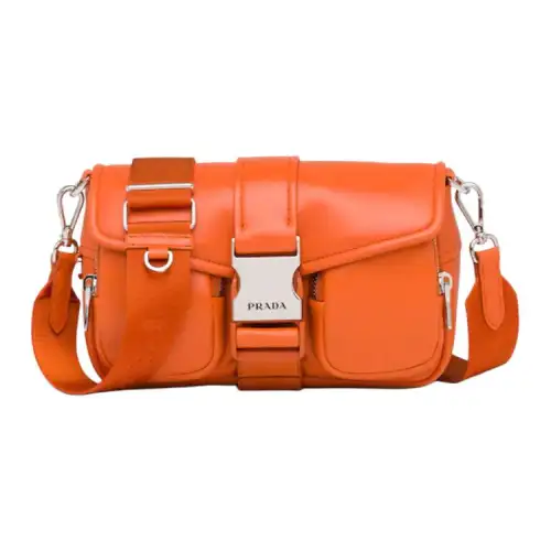 PRADA Recycled Nylon With Sheepskin Crossbody Bag, Shoulder Bag Women's Papaya Orange