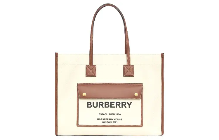 Burberry Canvas With Leather Fleurie Bag, Tote Bag, Shopping Bag, Canvas Bag, Handbag, Shoulder Bag Unisex