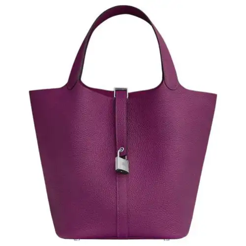 HERMES Picotin Lock Clemence Bullock Leather Basket Bag, Bucket Bag, Handbag 26 Women's P9 Anemone Sea Anemone Purple
