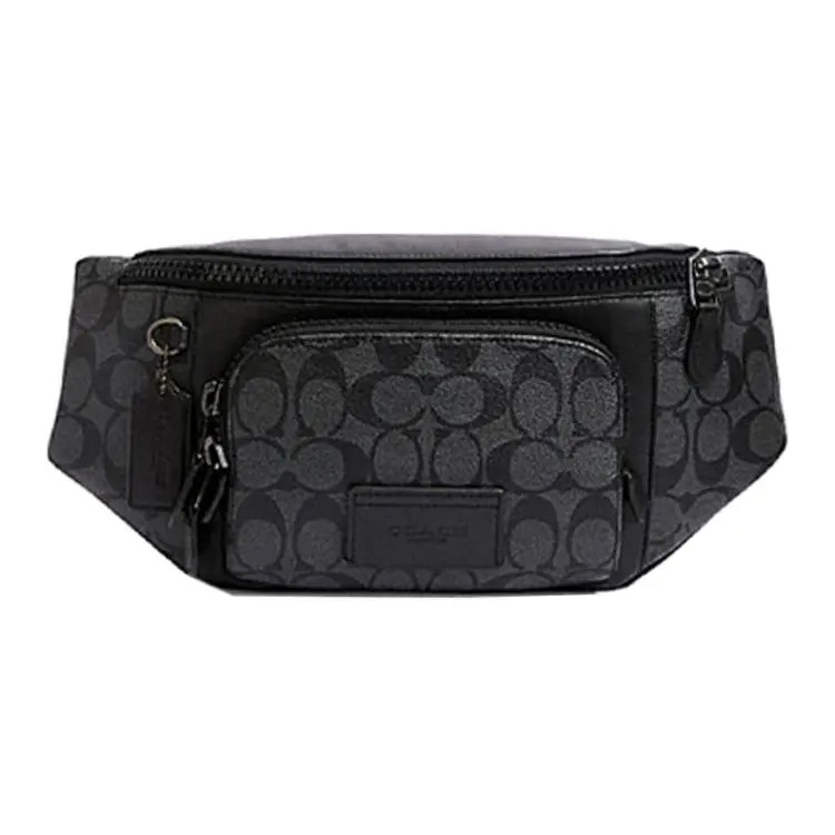 COACH Track Coated Canvas With Smooth Cow Leather Fanny Pack Large Men's Black