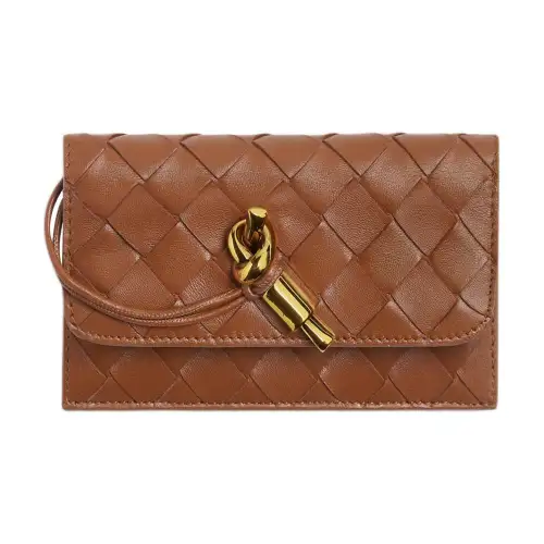 Bottega Veneta Lambskin Card Holder Women's Cognac Brandy