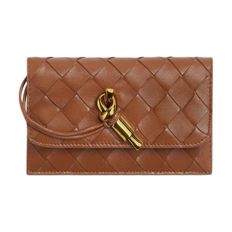 Bottega Veneta Lambskin Card Holder Women's Cognac Brandy