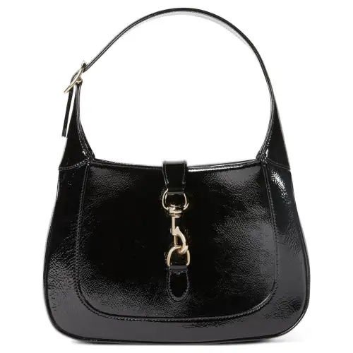 GUCCI Jackie 1961 Patent Leather Handbag, Shoulder Bag Small Women's Black