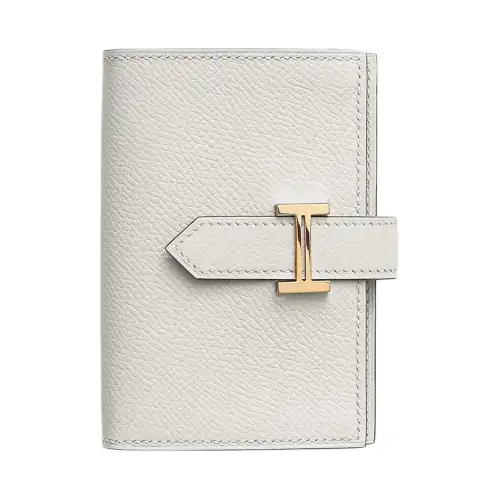 HERMES Bearn Gold tone Lock Epsom Calfskin Wallet Mini Unisex M4 Gris Pale Cream Gray