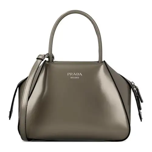 PRADA Shiny Leather Handbag Small Women's Gray