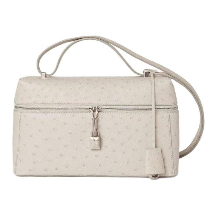 Loro Piana Extra Bag Ostrich Leather One Shoulder Handbag Women's Mochi colored