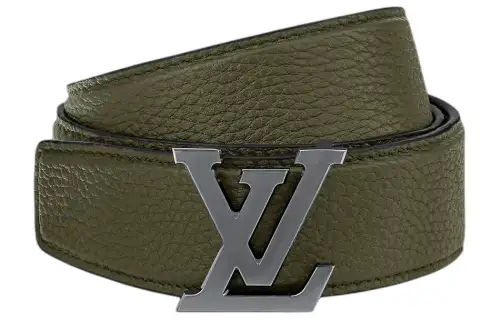 LOUIS VUITTON Letter Logo Emblem Heritage Leather Belts Men's Dark Green Width 3.5CM