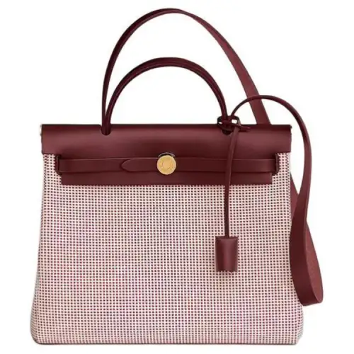 HERMES Herbag Zip Viking Quadrille Canvas And Hunter Cow Leather Shoulder Bag, Crossbody Bag, Handbag 31 Unisex