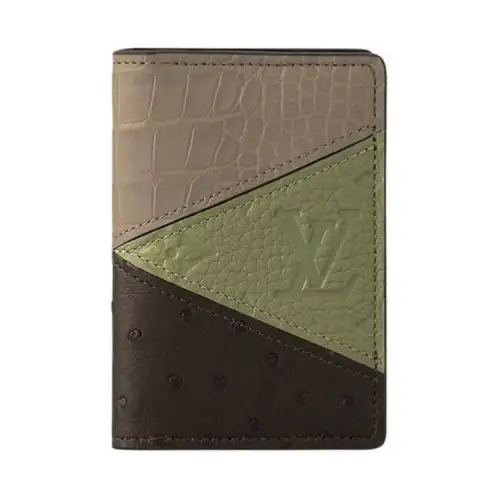 LOUIS VUITTON Crocodile Leather Wallet Men's Beige & Olive Green & Dark Brown