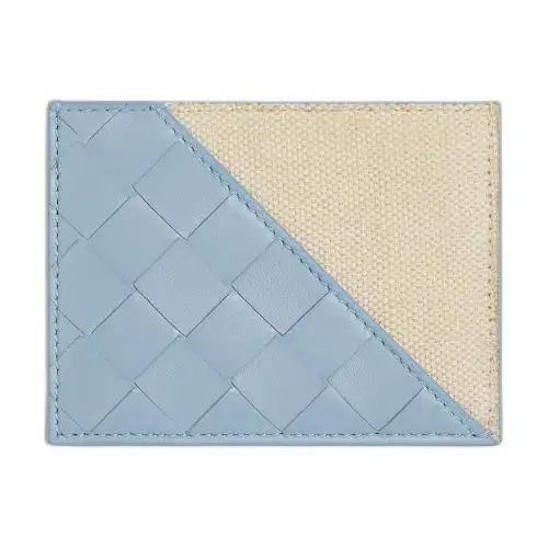 Bottega Veneta Intrecciato Canvas With Sheepskin Card Holder Women's Ice Blue & Natural