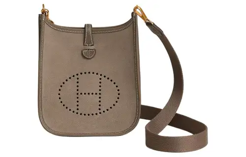 HERMES Evelyne Grizzly Clayskin And Taurillon Clemence Leather Crossbody Bag, Shoulder Bag 16 Women's