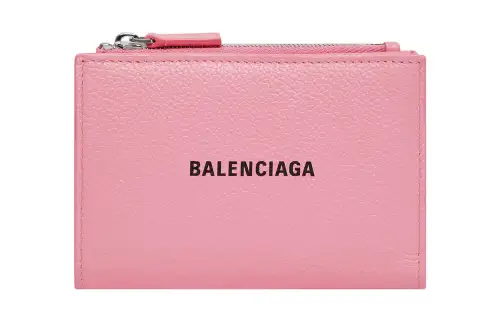 Balenciaga Cash Logo Grain Calfskin Card Holder, Wallet Women's Pink