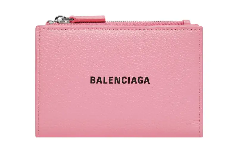 Balenciaga Cash Logo Grain Calfskin Card Holder, Wallet Women's Pink