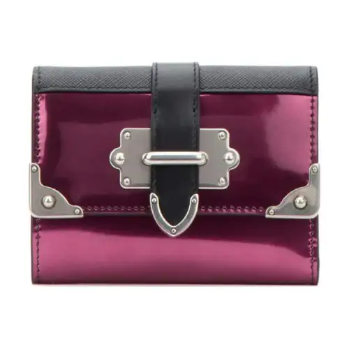 PRADA Cahier Shiny Cow Leather Small Square Bag Wallet Women's Red