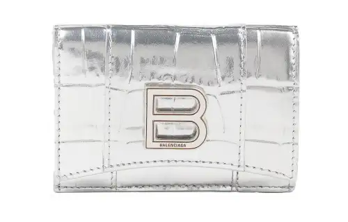 Balenciaga Hourglass Calfskin Wallet Mini Women's Silver